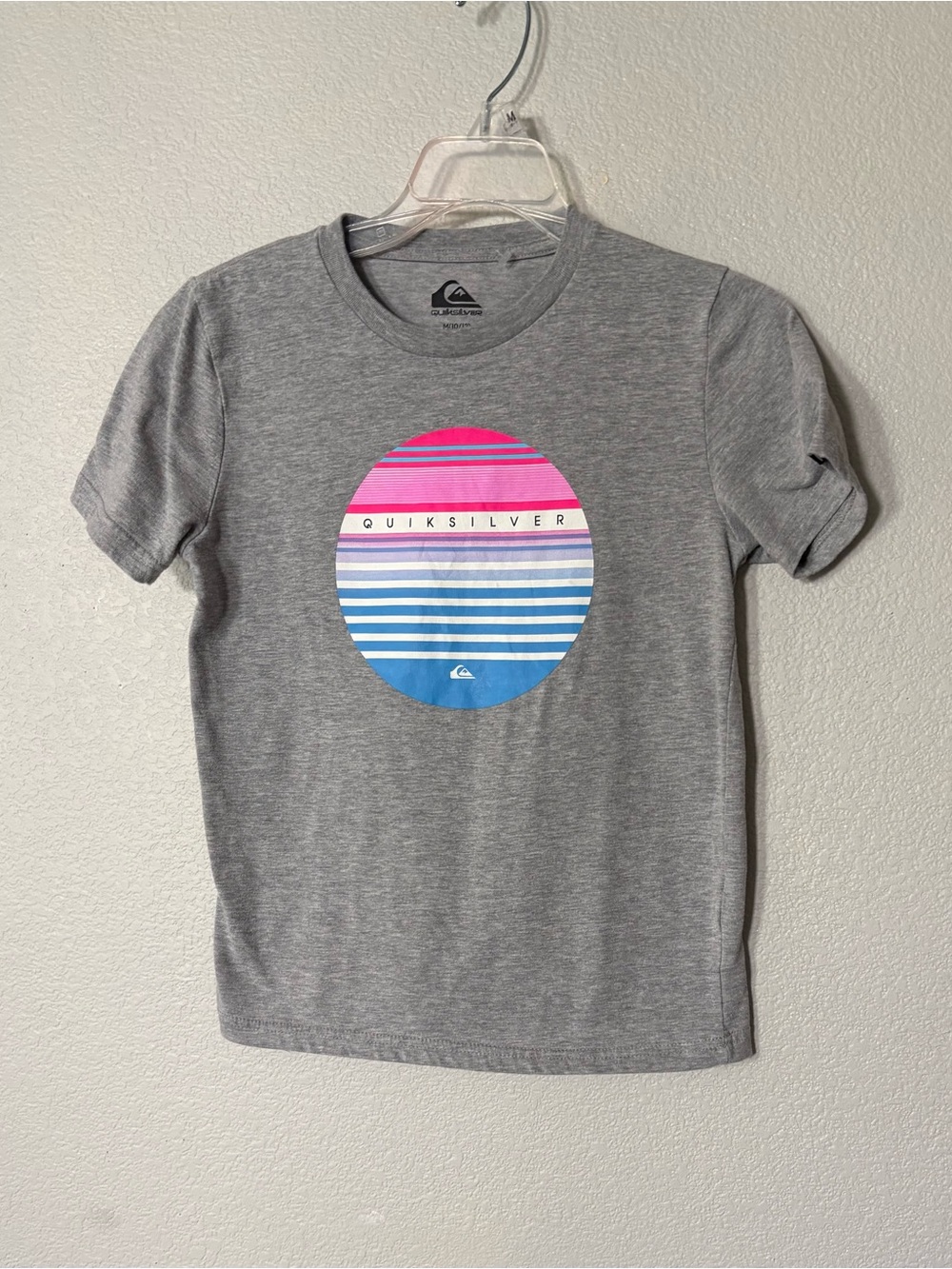 Quiksilver Kids' Gray T-Shirt with Pink & Blue Striped Circle Graphic